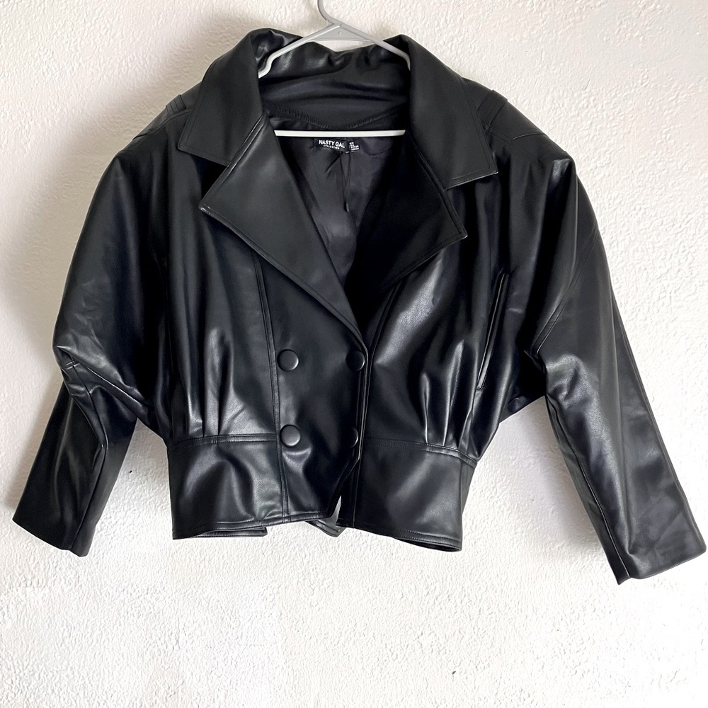 Nasty gal padded Shoulder Faux Leather Biker Jacket, US 4